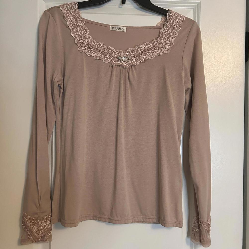 Axes Femme Japan Rose Pink Lace Long Sleeve Blouse Top Shirt